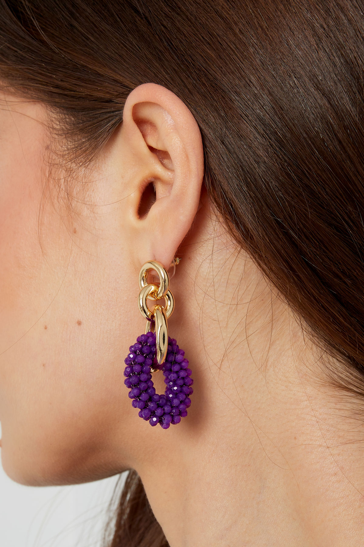 Boucle d'oreille double avec perles - violet Image3