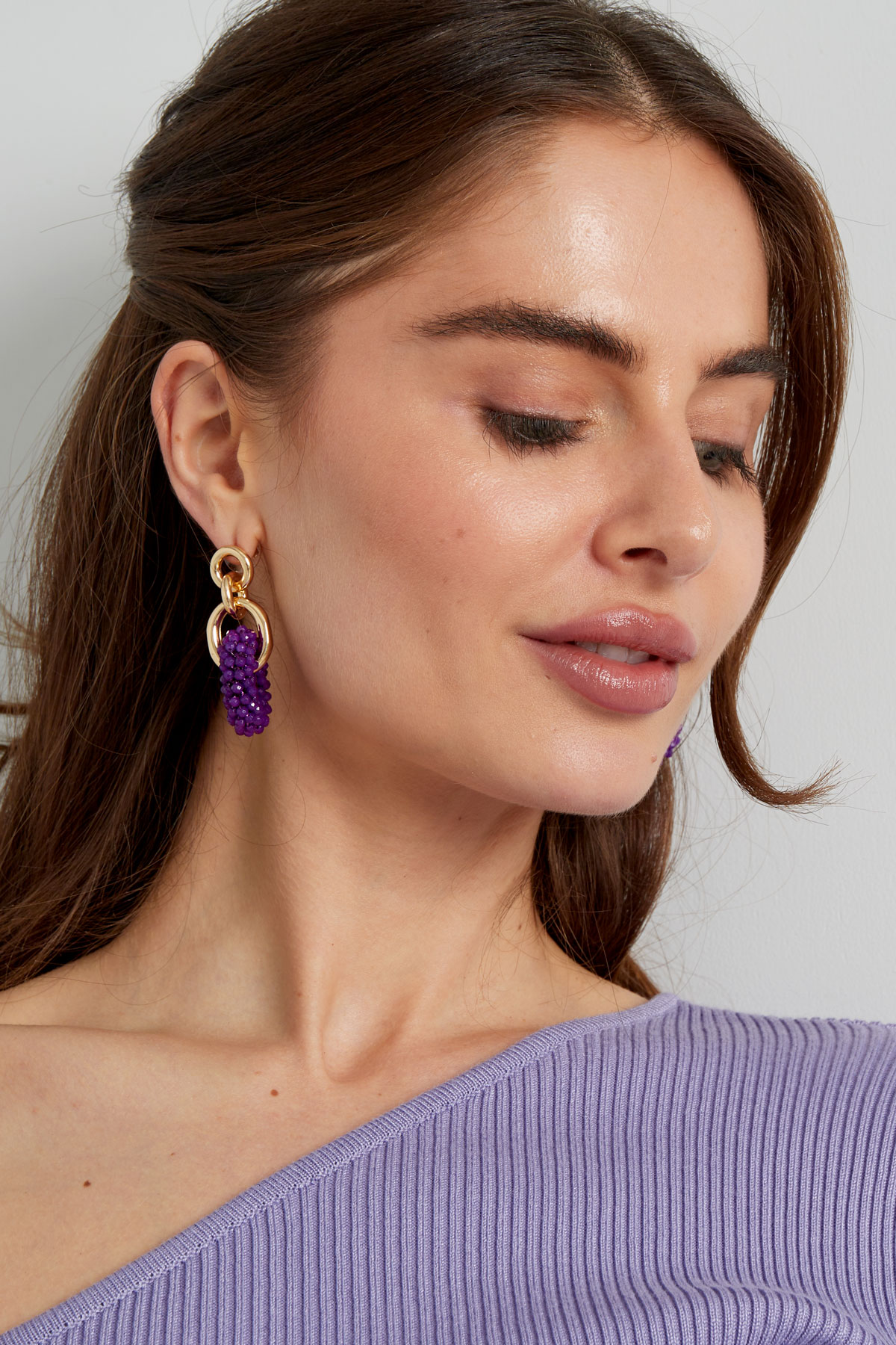 Boucle d'oreille double avec perles - violet h5 Image4