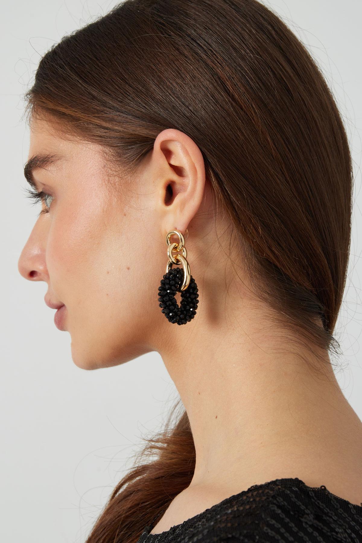 Doppelter Ohrring mit Perlen – lila Bild5