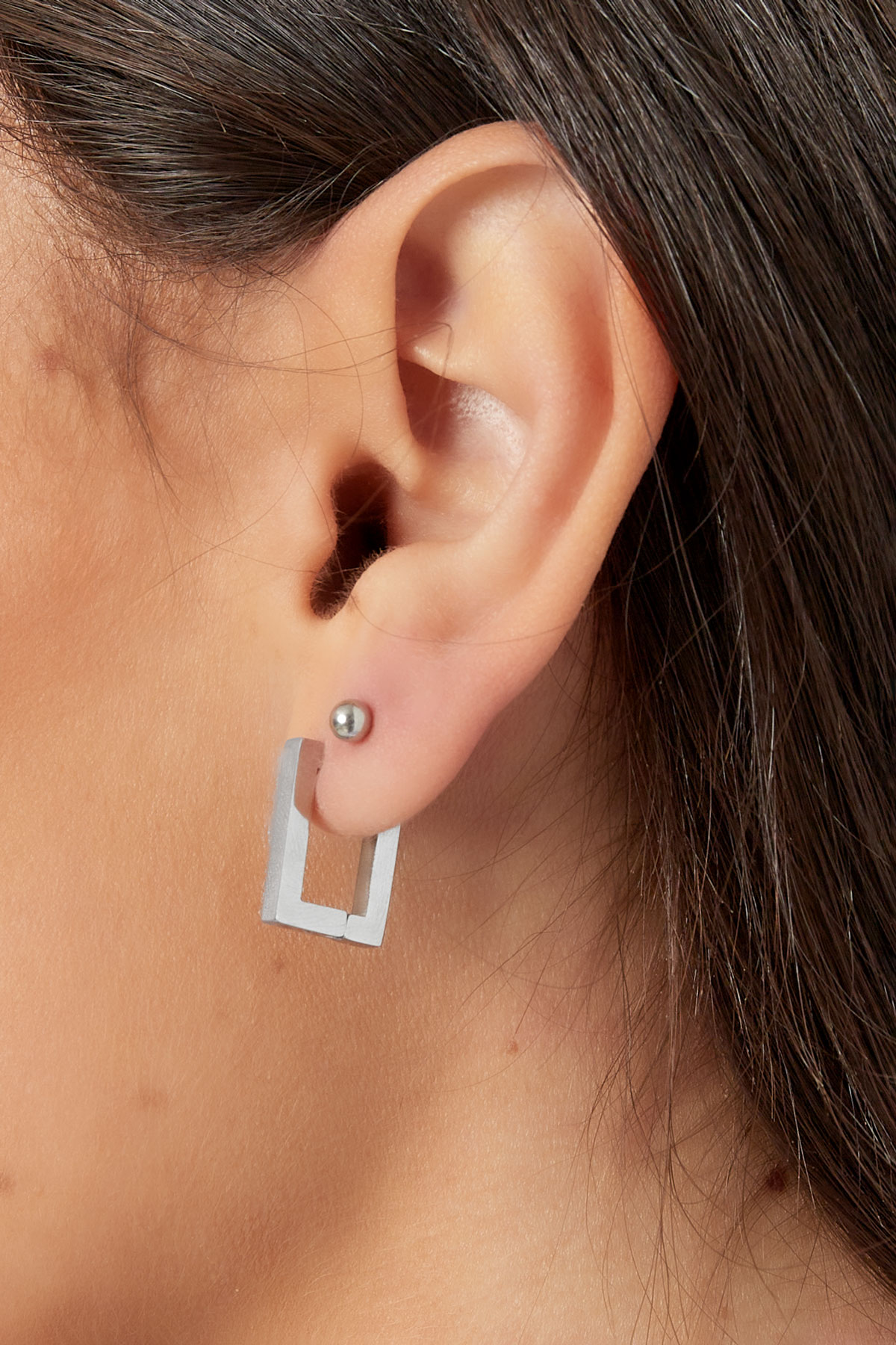 Boucles d'oreilles rectangle basique argent - petites  h5 Image3