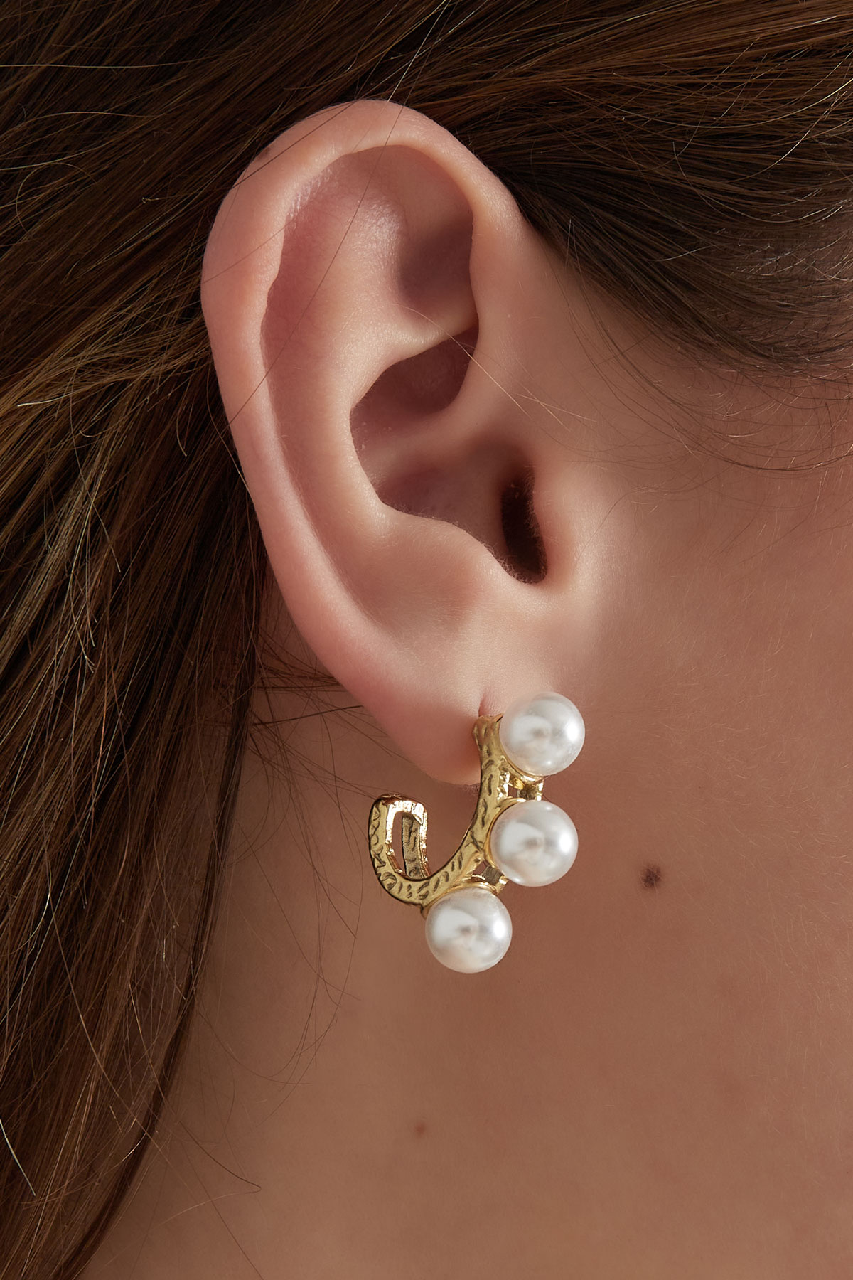 Boucles d'oreilles triple déclaration perle - doré h5 Image3