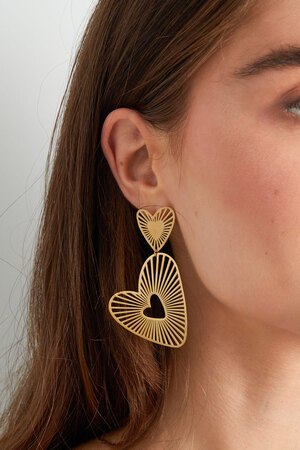 Boucles d'oreilles double coeur - doré h5 Image3