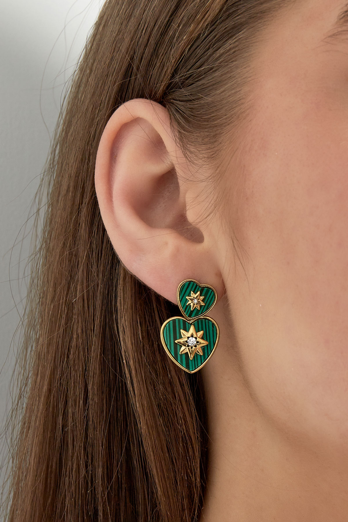 Boucles d'oreilles coeur avec boussole - vert h5 Image3