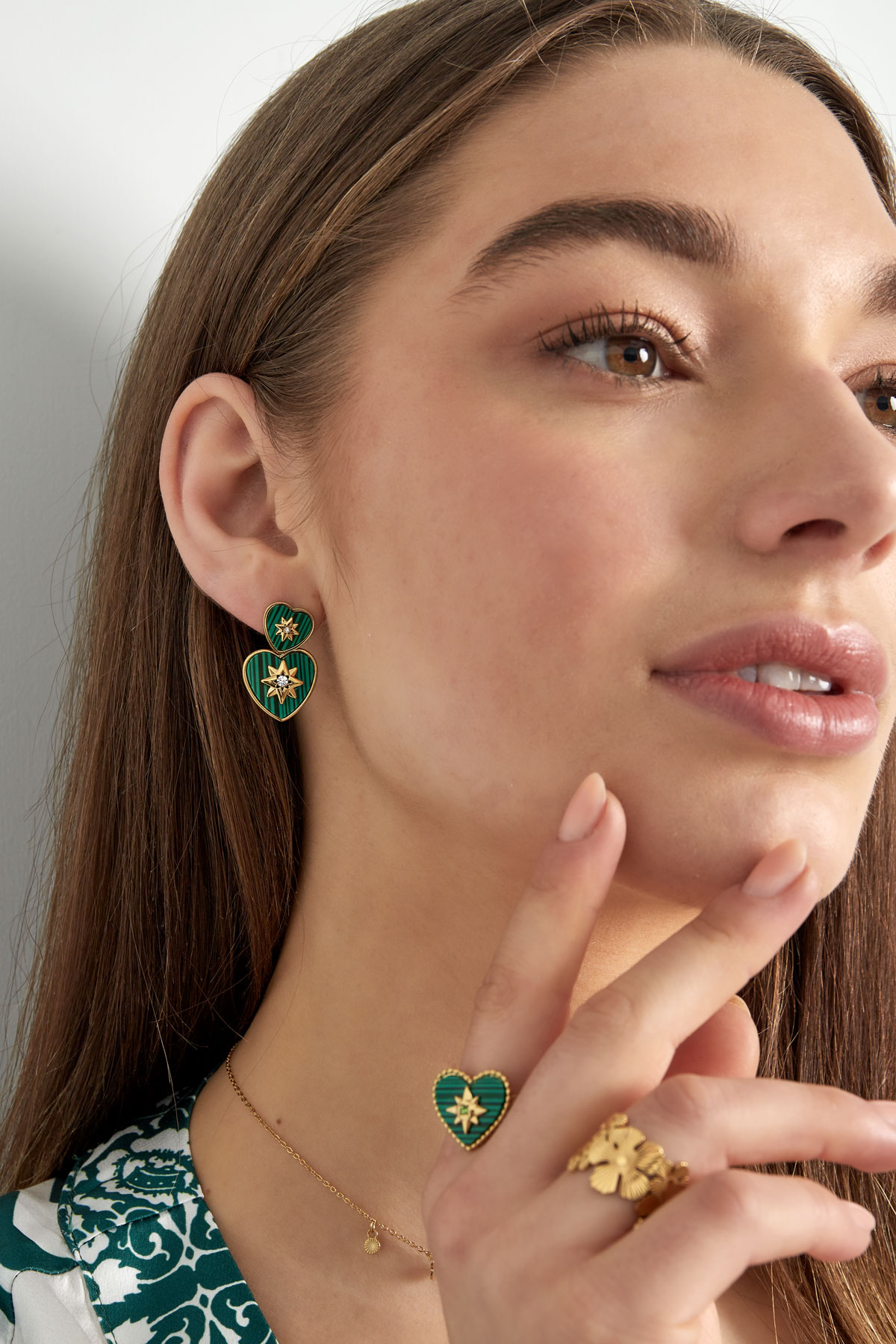 Boucles d'oreilles coeur avec boussole - vert Image4
