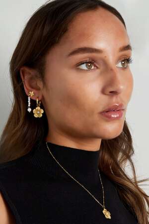 Boucle d'oreille avec joli pendentif fleur - doré h5 Image2