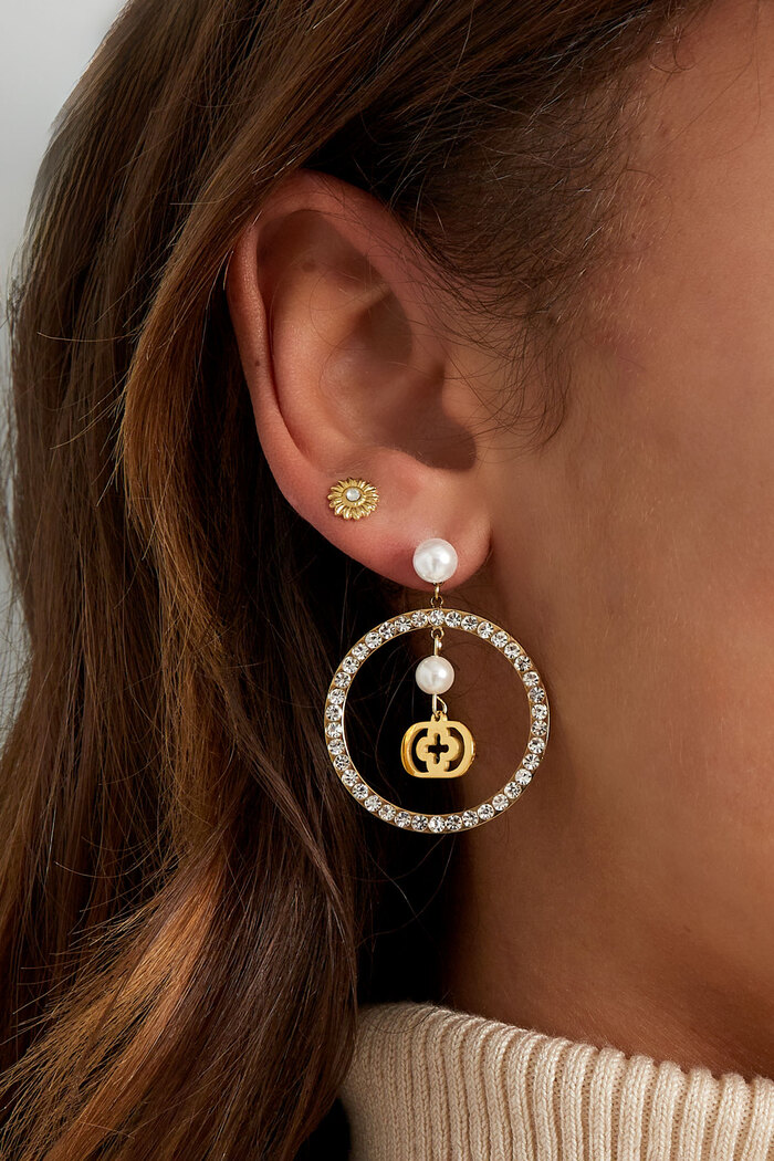 créoles sur puces d'oreilles avec perles et trèfle - doré Image3