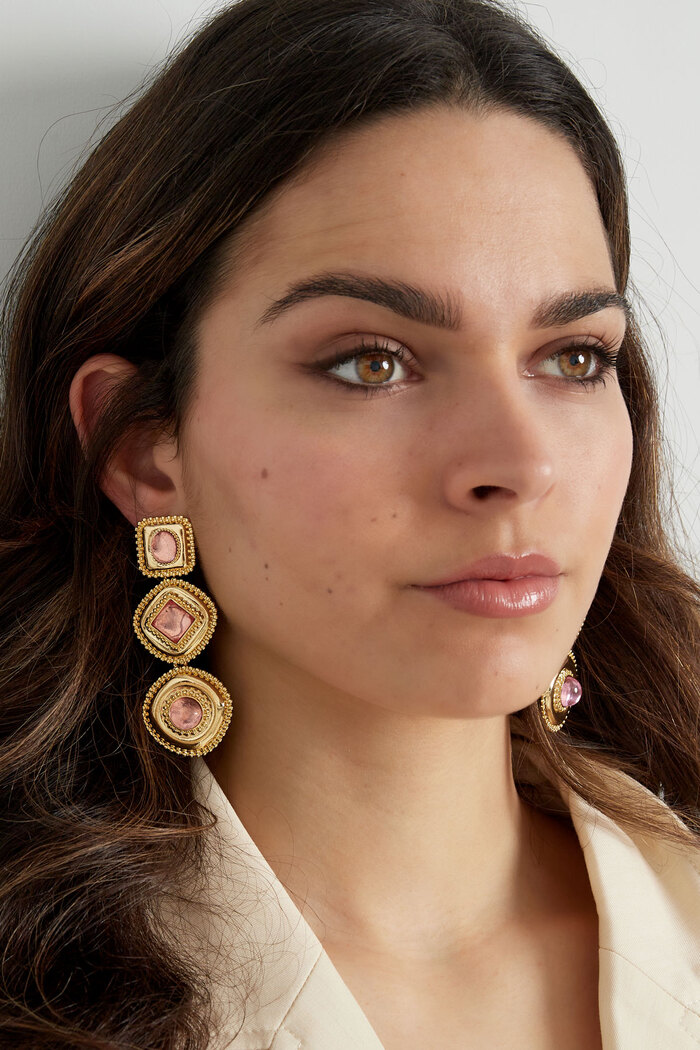 Geometric earrings with stones - pink Picture4