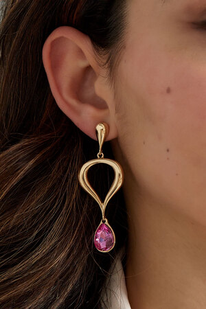Classic earring with colored pendant - pink, gold h5 Picture3