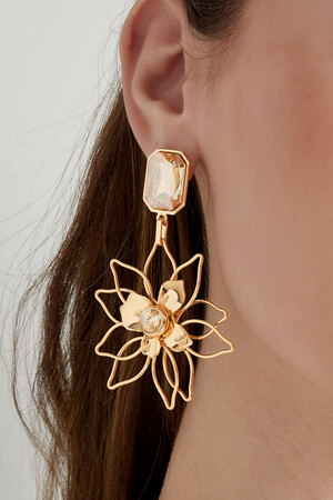 Sparkly earrings with flower pendant - gold h5 Picture3