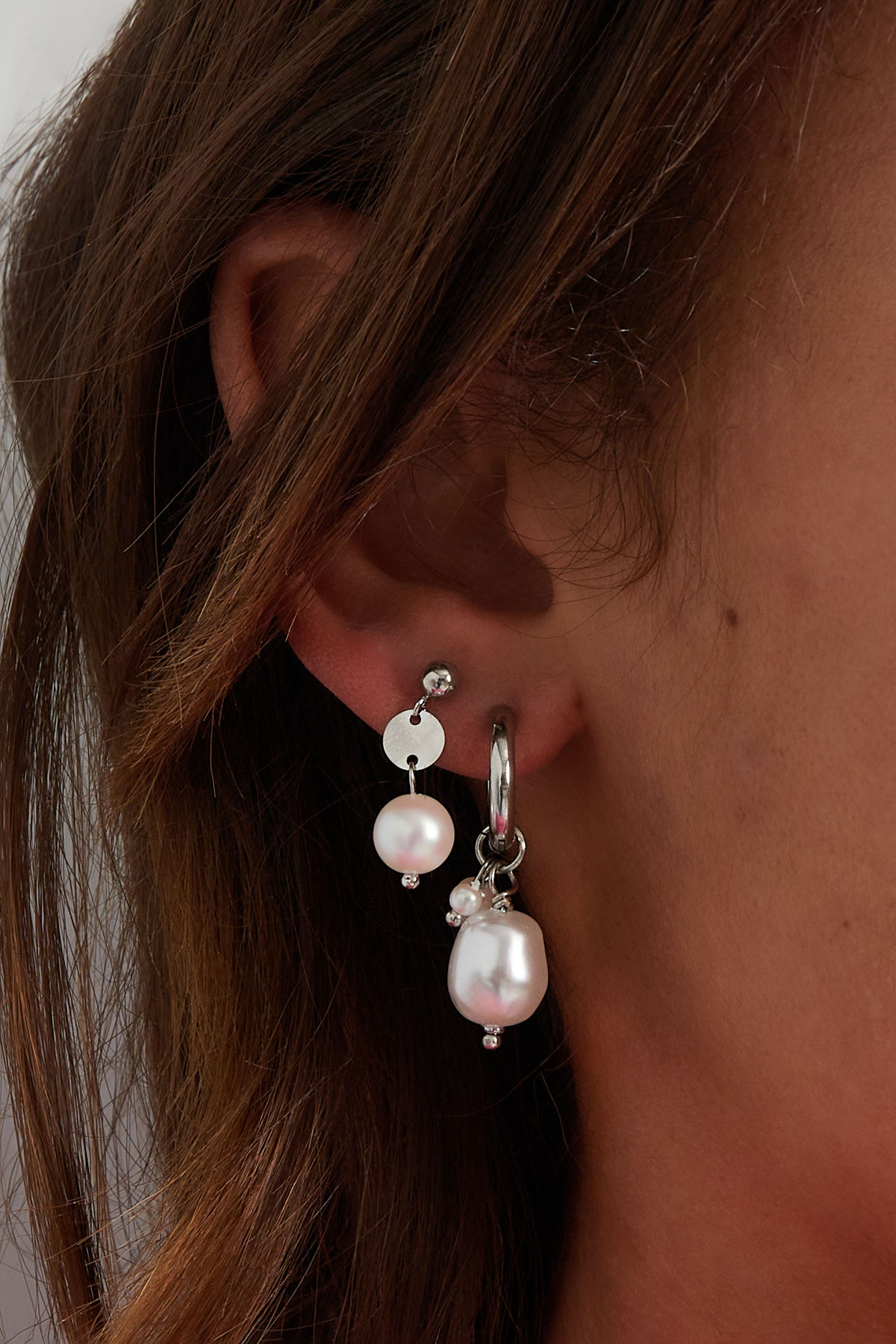 Earring with small pearl pendant - silver h5 Picture3
