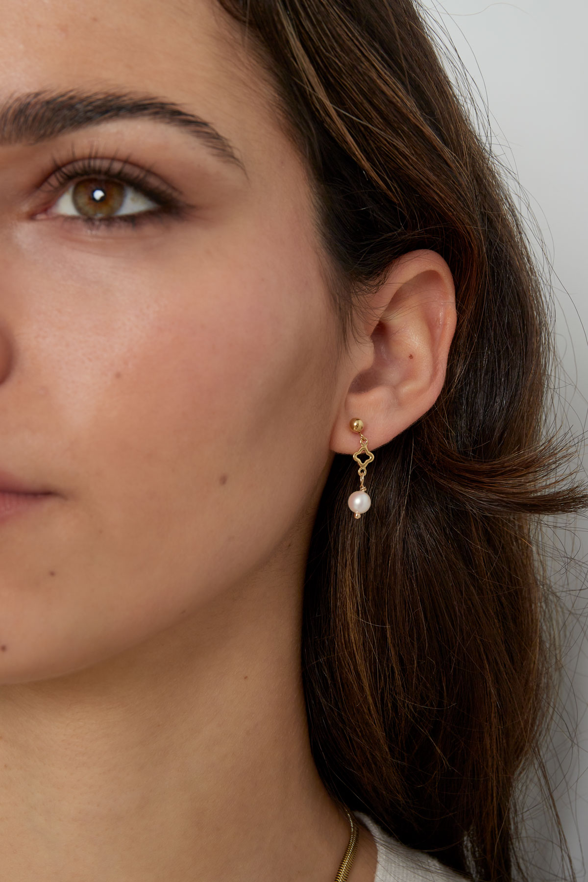 Ohrringe mit Klee- und Perlenanhänger – Silber h5 Bild4