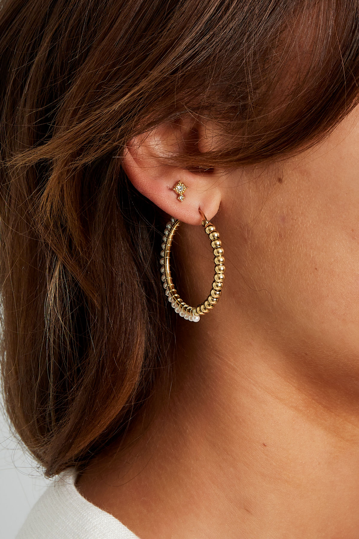 Pendientes de cuentas de perlas circulares grandes de acero inoxidable - Oro h5 Imagen3