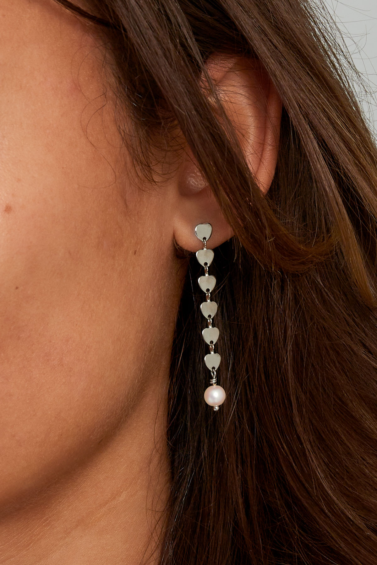Boucle d'oreille avec pendentif coeur et perle - argent Image3