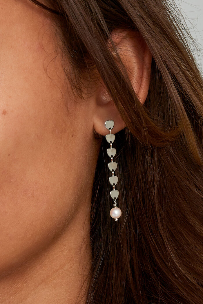 Boucle d'oreille avec pendentif coeur et perle - doré Image3