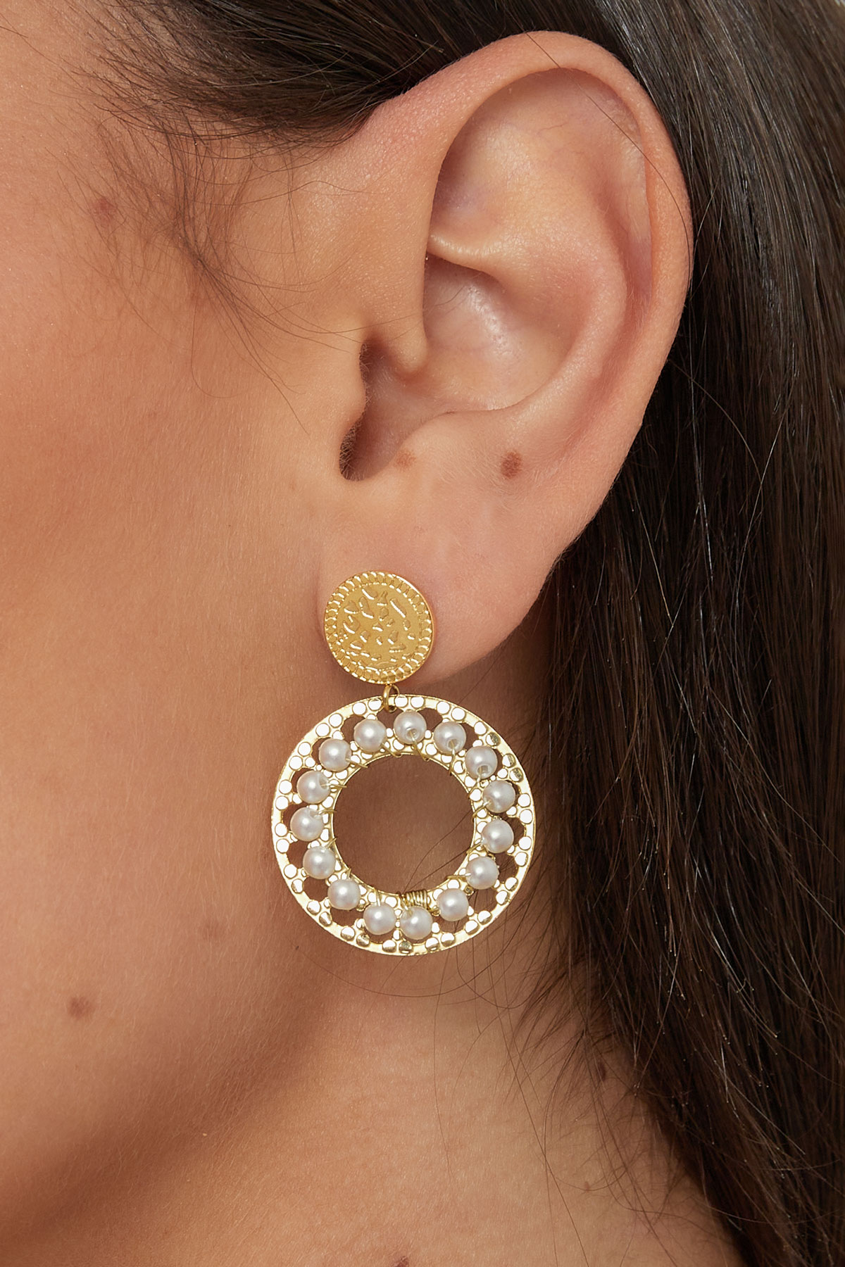 Double circle earrings with pearls - silver h5 Picture3