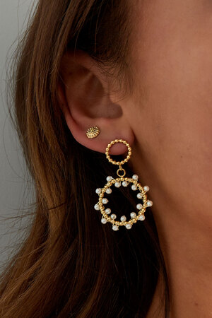 Earrings round pearl party - gold h5 Picture3