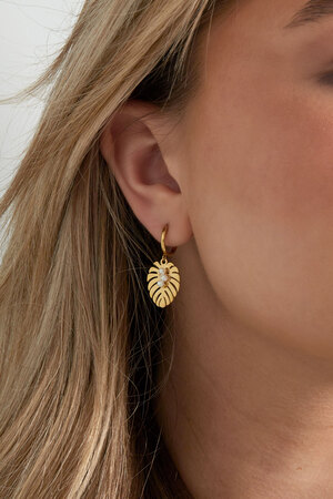 Earrings leaf pearl love - gold h5 Picture3