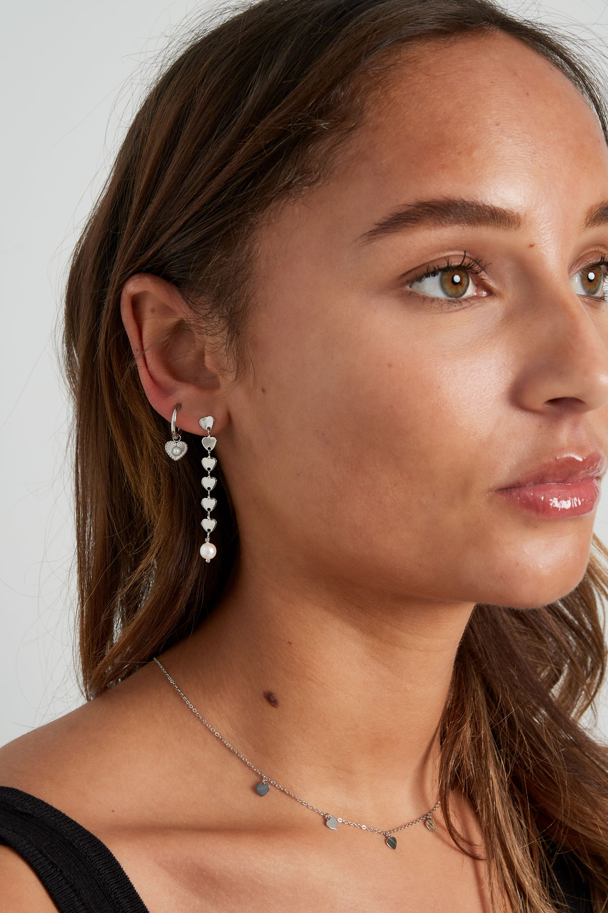 Boucles d'oreilles détail coeur avec perle - argent h5 Image3