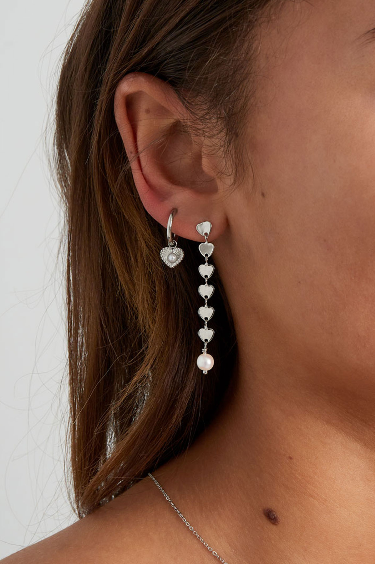 Ohrringe Herzdetail mit Perle - Silber h5 Bild5