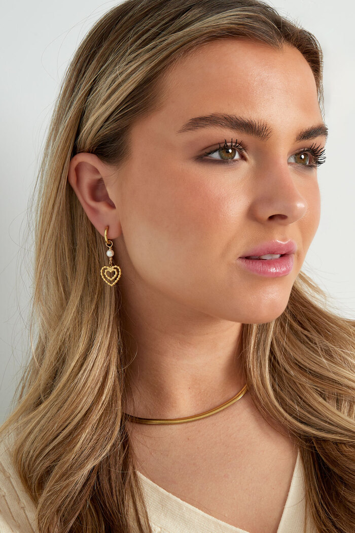 Boucles d'oreilles double coeur avec perle - doré Image2