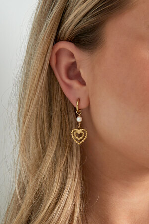 Boucles d'oreilles double coeur avec perle - doré h5 Image3