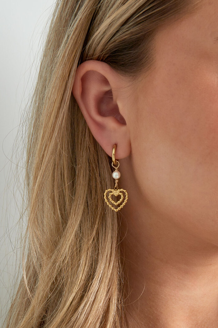 Boucles d'oreilles double coeur avec perle - argent Image3