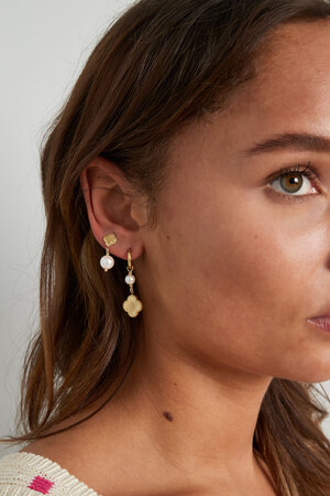 Boucle d'oreille avec pendentif trèfle et perle - argent h5 Image4
