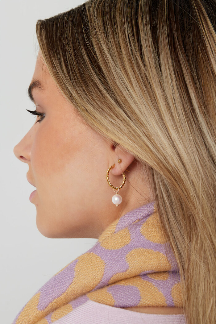 Boucle d'oreille corde ronde avec pendentif perle - argent Image4