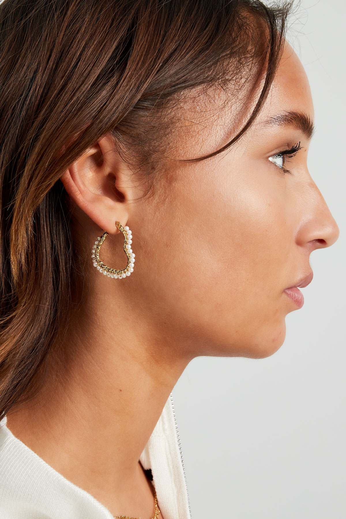 Herzförmiger Ohrring mit Perlen – Silber h5 Bild4