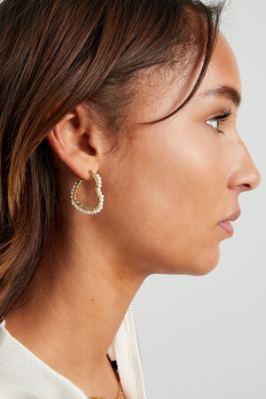 Boucle d'oreille forme coeur avec perles - doré h5 Image4