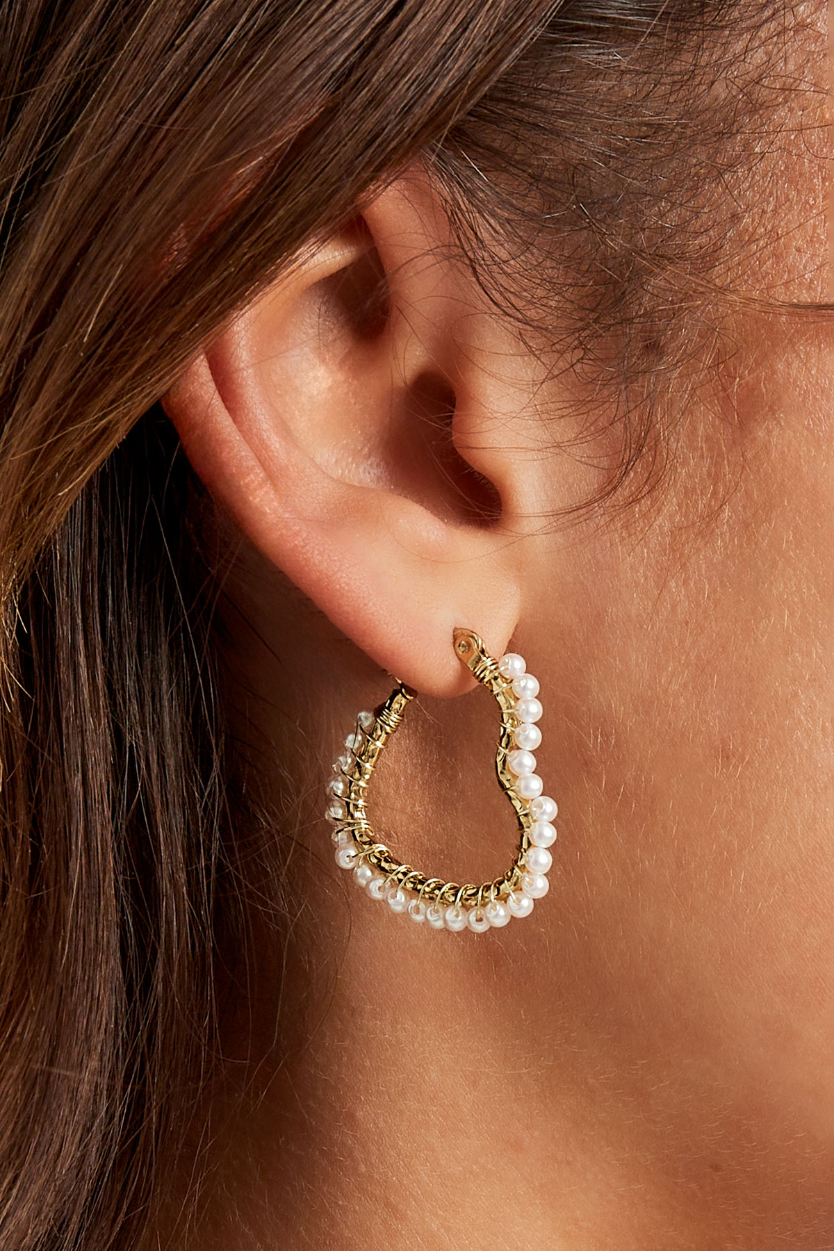 Herzförmiger Ohrring mit Perlen – Silber h5 Bild3