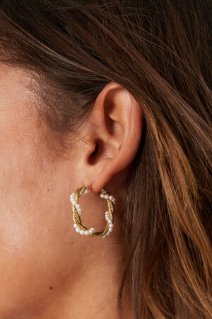 Boucles d'oreilles rondes corde torsadée avec perles - doré h5 Image3