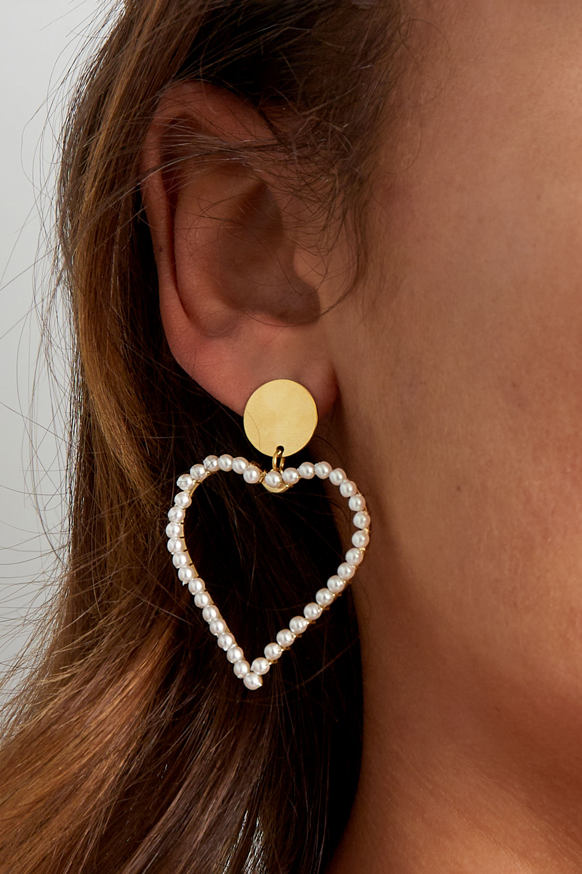 Pendiente con perla en forma de corazón - plata Imagen3