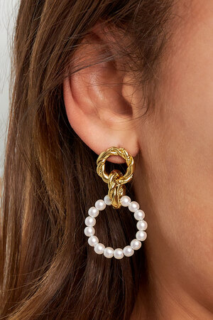 Earring with round pearl pendant - gold h5 Picture3