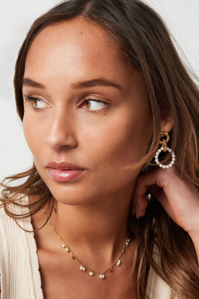 Boucle d'oreille avec pendentif perle ronde - doré Image2