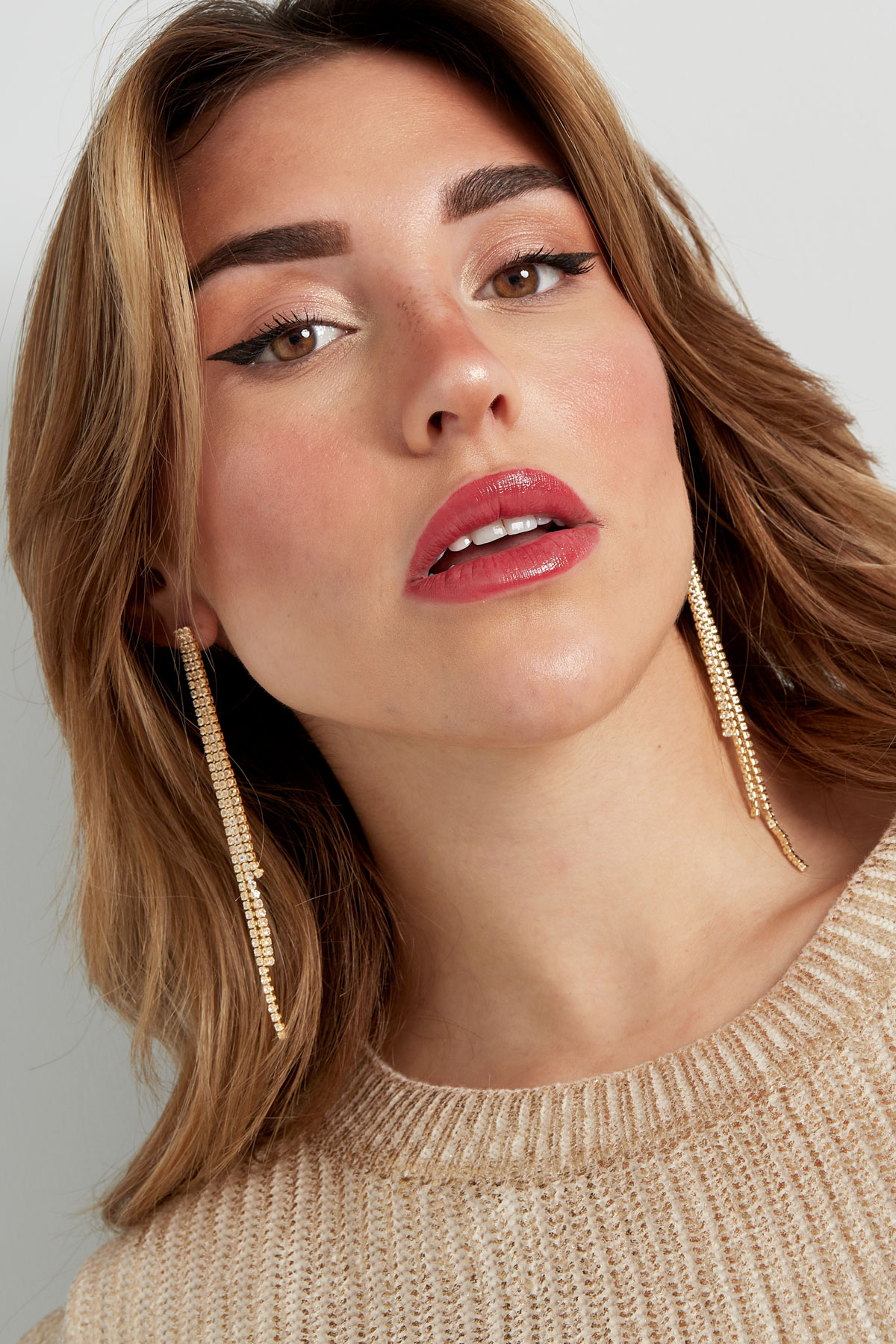 Pendientes brillante glam oro - circonita cobre