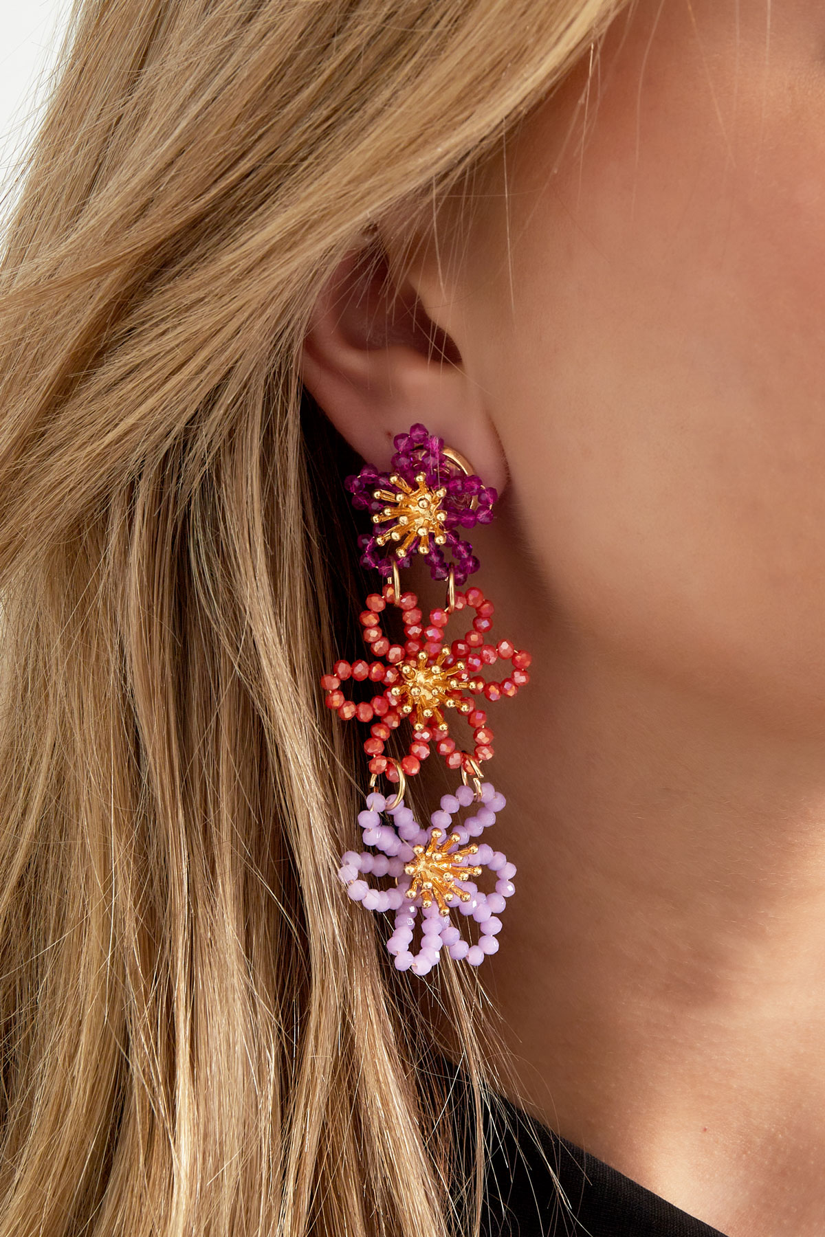 Flower party statement earrings - orange/purple h5 Picture3