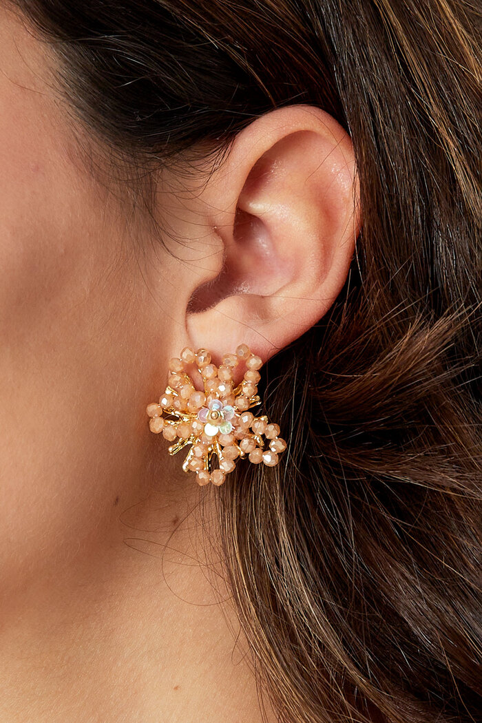 Beaded flower earrings - beige  Picture3