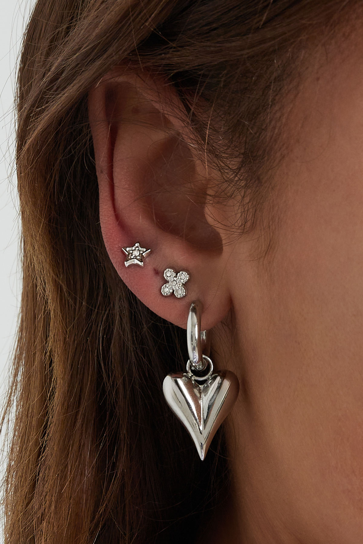Kleeblatt-Ohrringe mit Steinen – Silber h5 Bild3