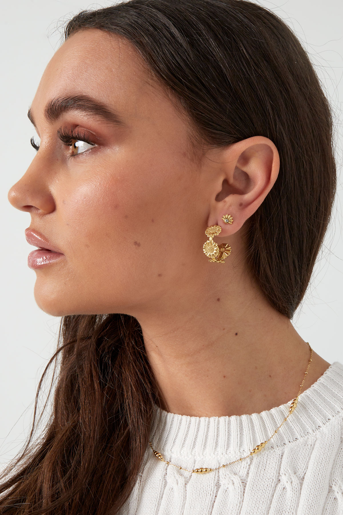 Boucles d'oreilles demi-fleur avec diamant - argent h5 Image2