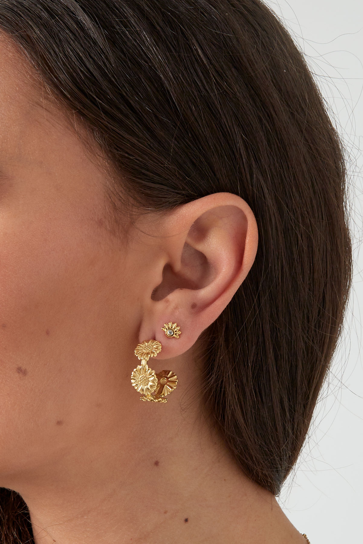 Boucles d'oreilles demi-fleur avec diamant - argent h5 Image3