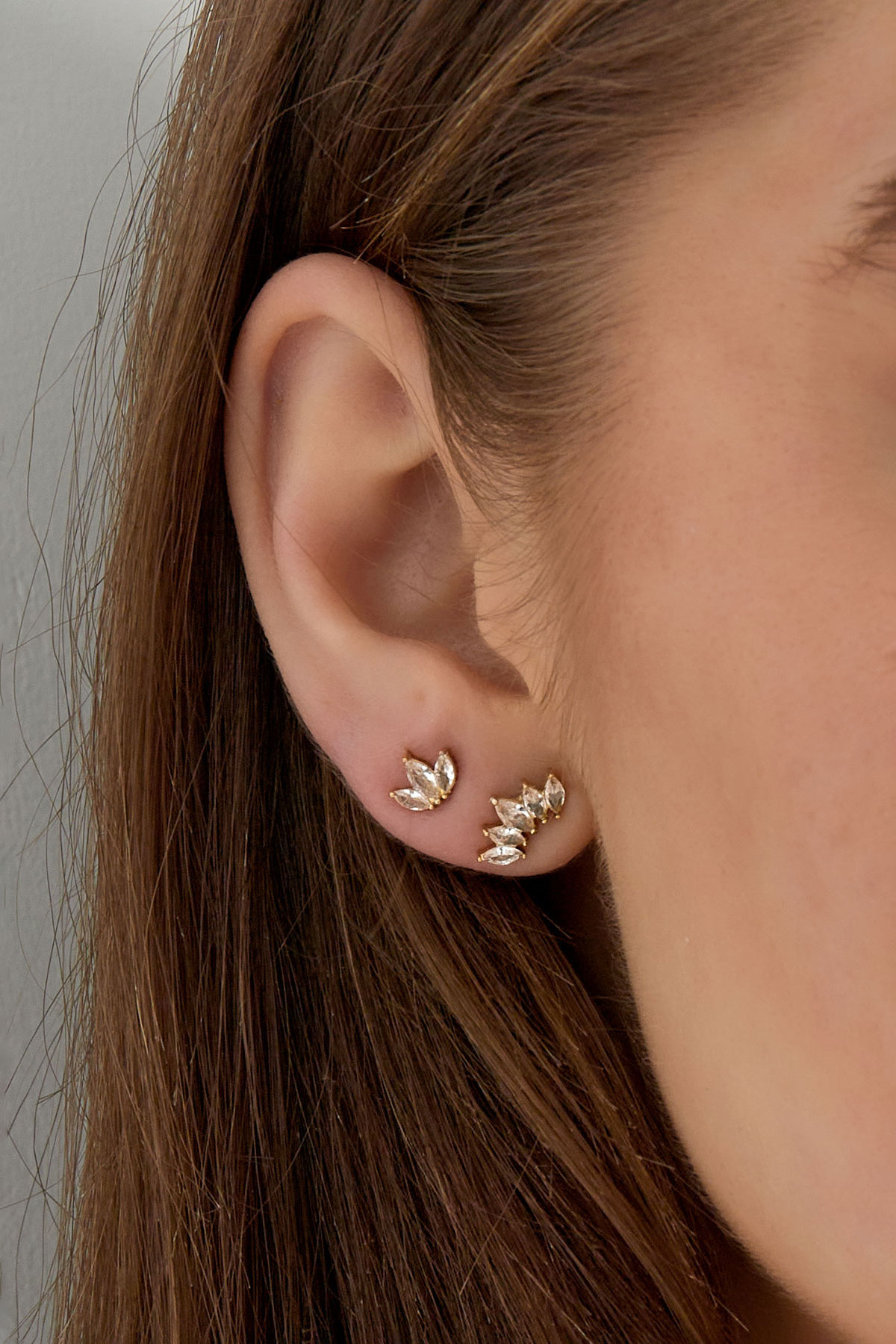 Puces d'oreilles avec trois diamants - or  h5 Image3