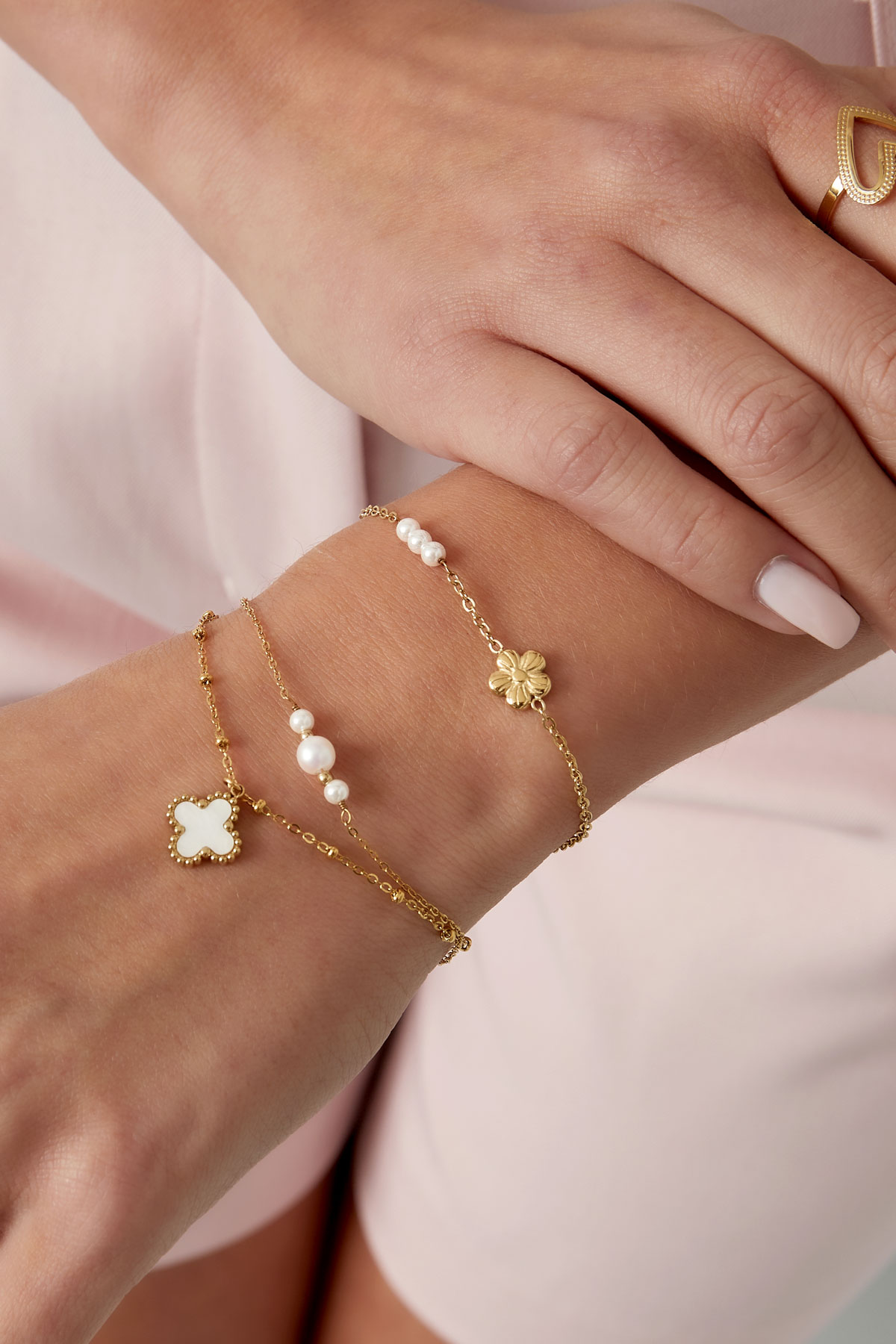 Armband Blume mit Perlen - Silber h5 Bild2