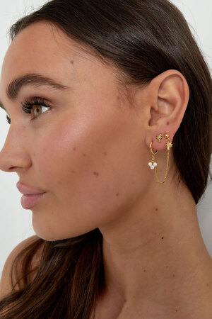 Doppelter Ohrring mit Palme und Perle – Gold h5 Bild2