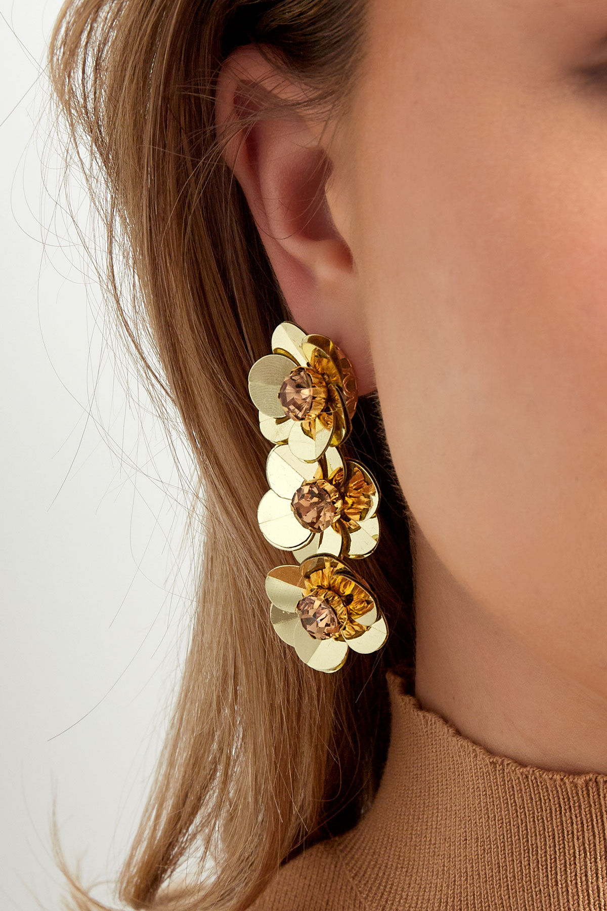 Boucles d'oreilles trio florales estivales - doré Image3