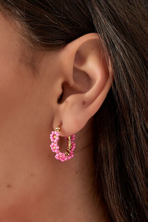 Boucles d'Oreilles Cercle avec Perles de Verre en Acier Inoxydable - Rose h5 Image3