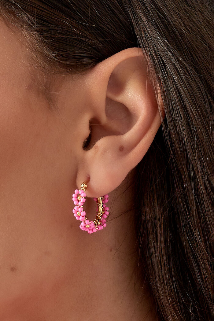 Boucles d'Oreilles Cercle avec Perles de Verre en Acier Inoxydable - Corail Image3