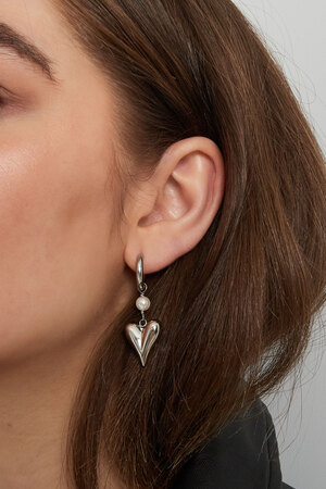 Boucle d'oreille avec pendentif perle et coeur - argent h5 Image3