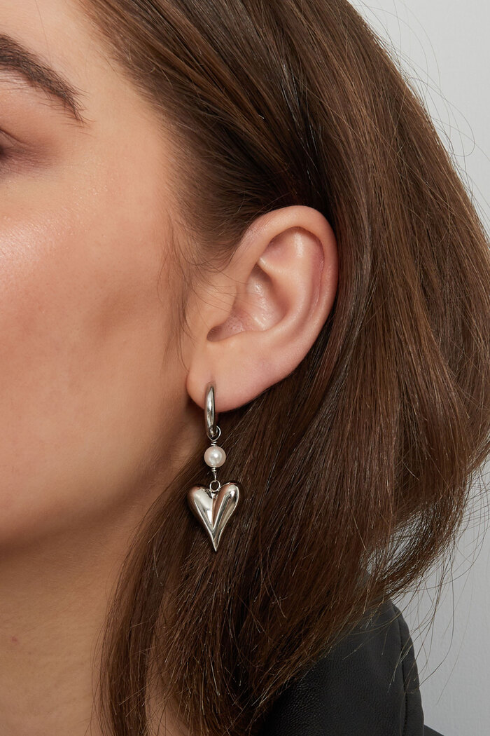 Boucle d'oreille avec pendentif perle et coeur - argent Image3