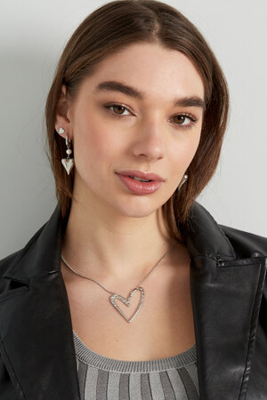 Boucle d'oreille avec pendentif perle et coeur - argent h5 Image4